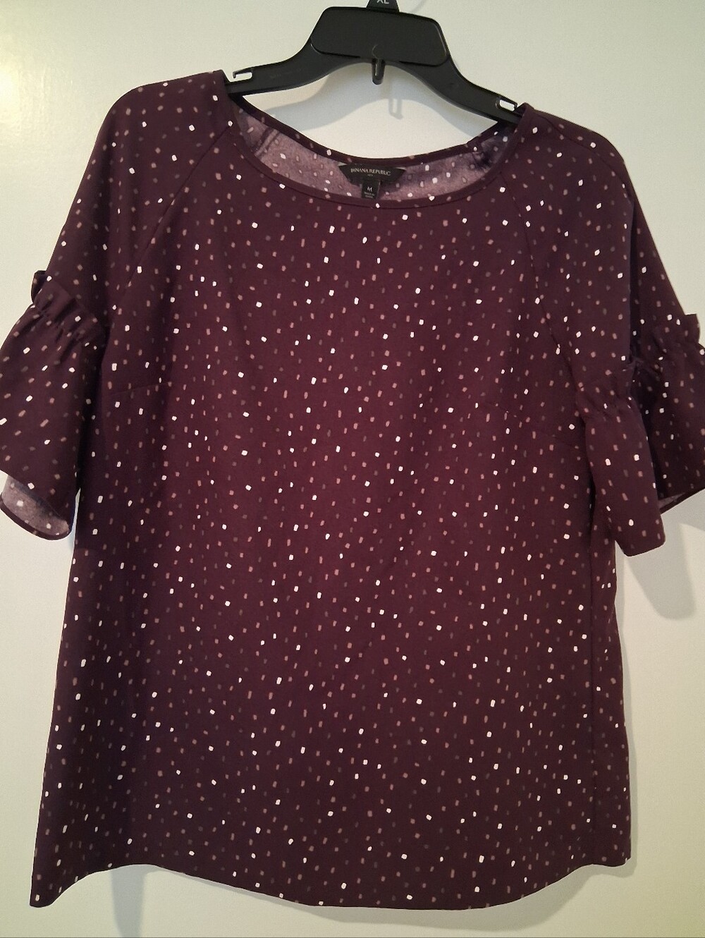 Banana Republic  Plum Polka Dot Ruffle Sleeve Top